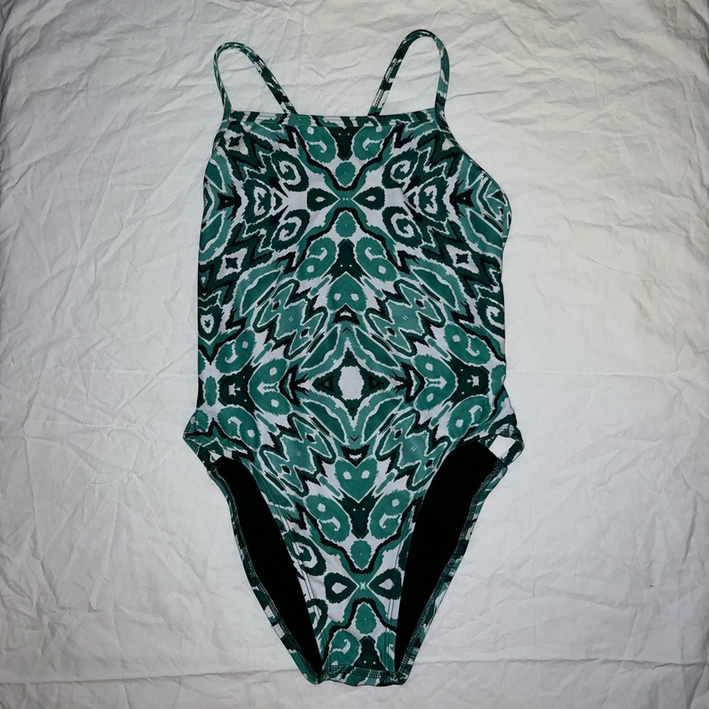 Green patterned fixed back Jolyn bathing suit • “Julian” Style • Size 26